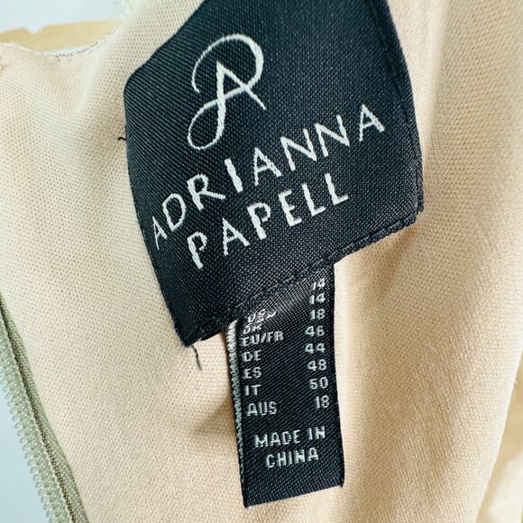 ADRIANNA PAPELL Gold Maxi Glitter Knit Lined Formal Gown Women SZ 14 Champagne - Picture 9 of 15